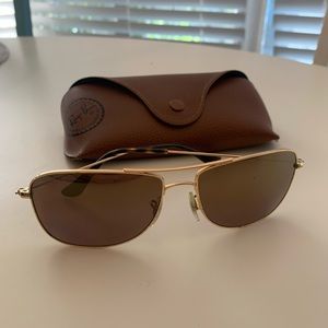 Ray-Ban Gold Frame Polarized Rectangular Aviator Sunglasses